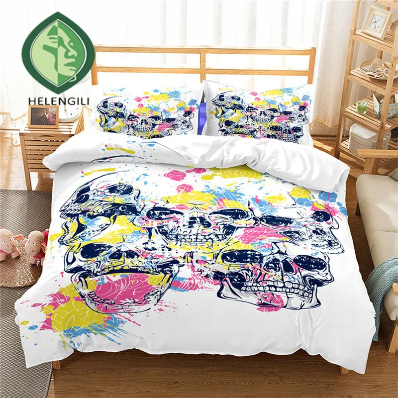 

HELENGILI 3D Bedding Set skull Print Duvet cover set lifelike bedclothes with pillowcase bed set home Textiles #LX-37