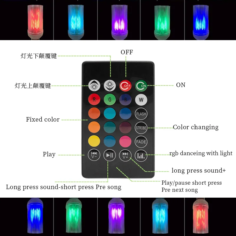 E27 8 W светодиодная RGB Лампочка Беспроводная колонка с Bluetooth Музыка Воспроизведение затемнения свет с 24 клавишами дистанционного управления рождественские огни