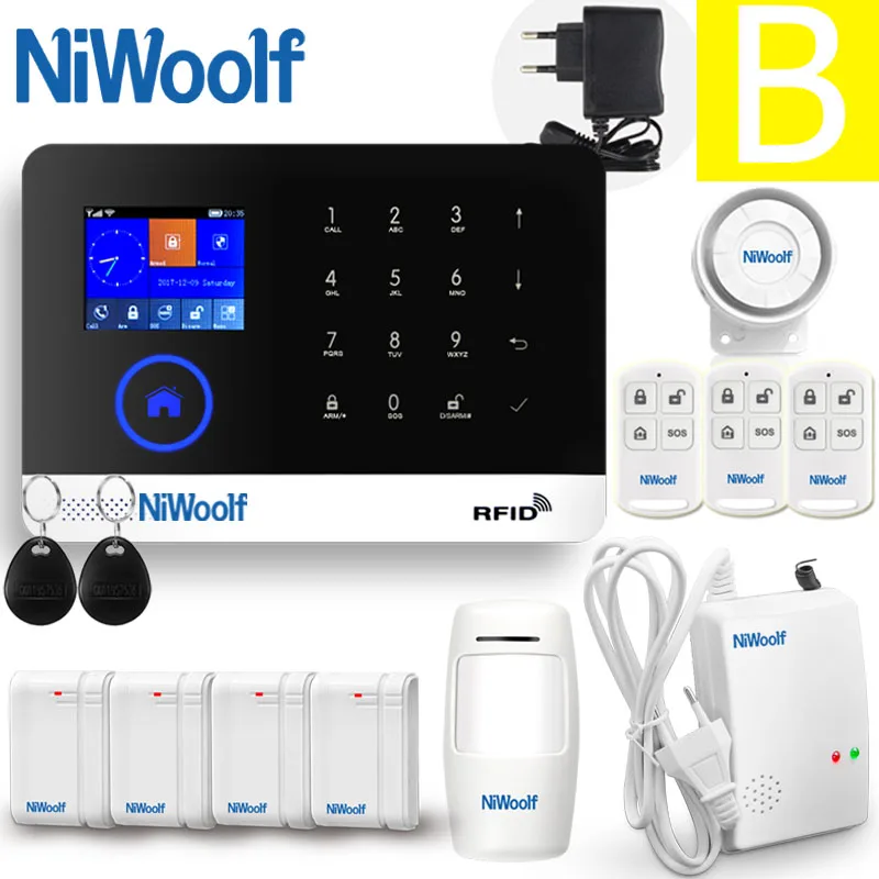B 433 МГц wifi GSM домашняя охранная сигнализация Android IOS приложение сенсорная клавиатура Английский Русский Испанский Немецкий польский итальянский французский - Цвет: B
