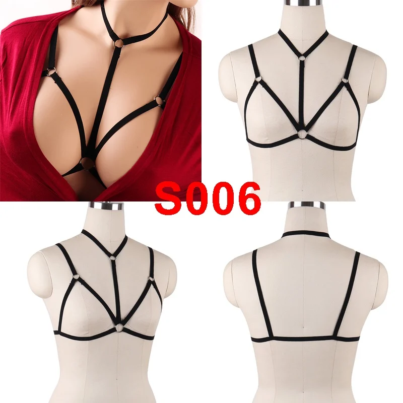 S0006black Бюстгальтер для женщин, фетиш, грудь, бондаж, эротическое белье, Готическая подвязка, пояс - Цвет: S0006black