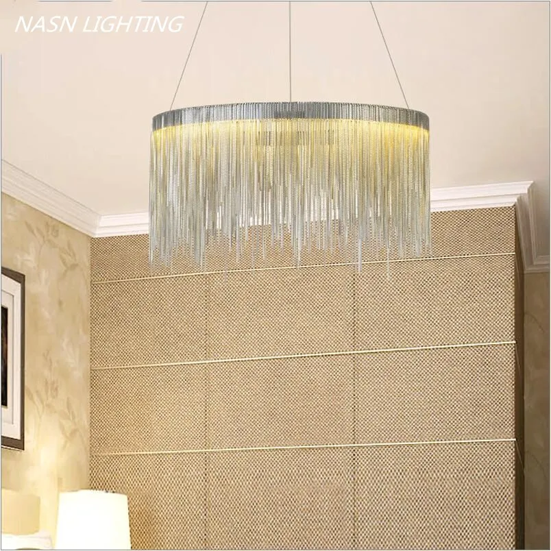 D60cm D80cm круглая металлическая цепь 110V 240V LED Серебряная медь подвесные светильники