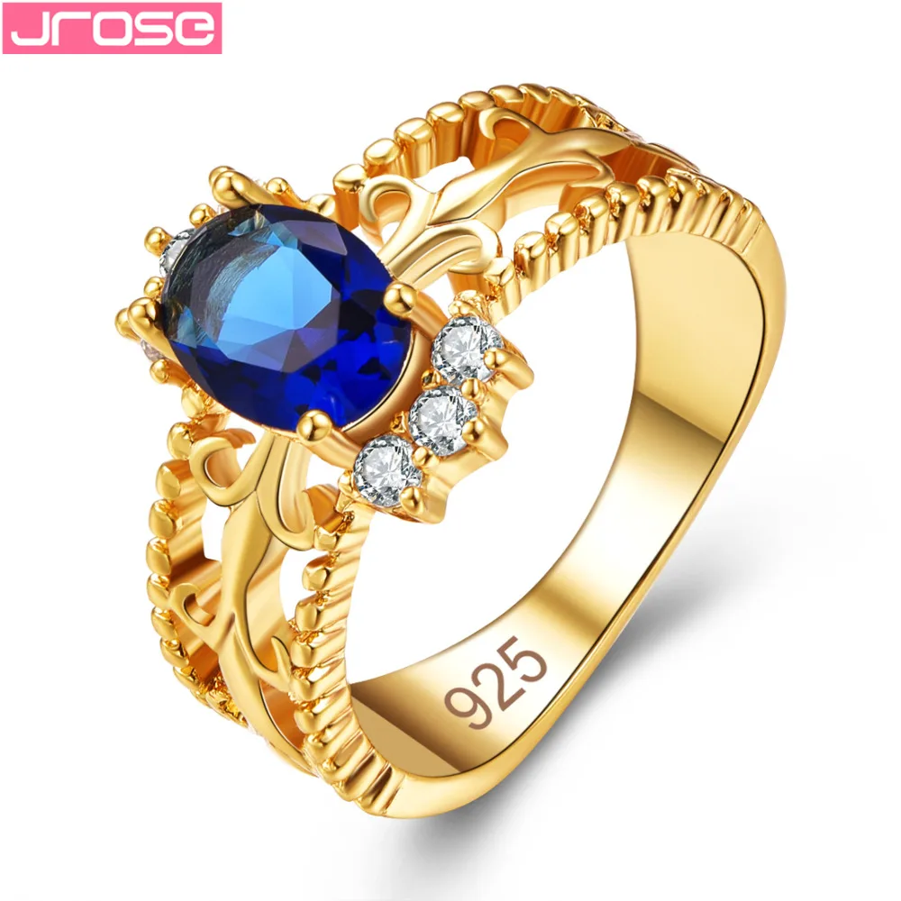 JROSE Новая мода 2018 классическое овальное кольцо с синим белым фианитом модное