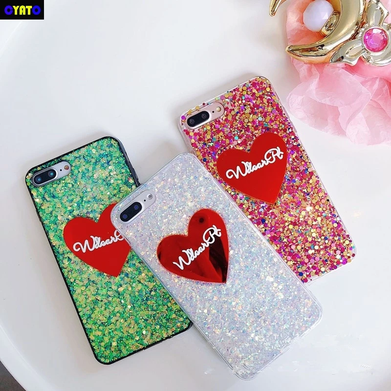 MYSUN блестящий чехол с сердечком для iPhone X порошком 7 8 6 6S Plus TPU силиконовый телефона