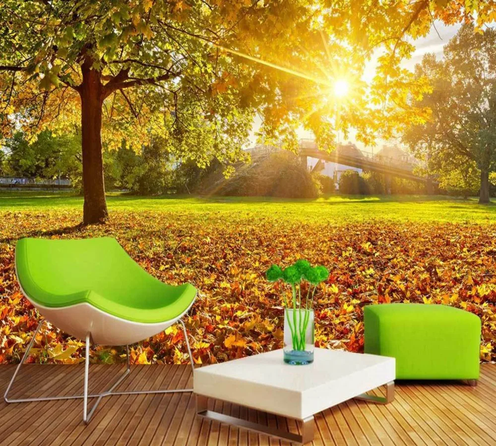 

Free Shipping Custom 3D Wallpapers Sunny Autumn Maple Leaves Natural Scenery TV Background Wall Living Room Decoration Wallpaper