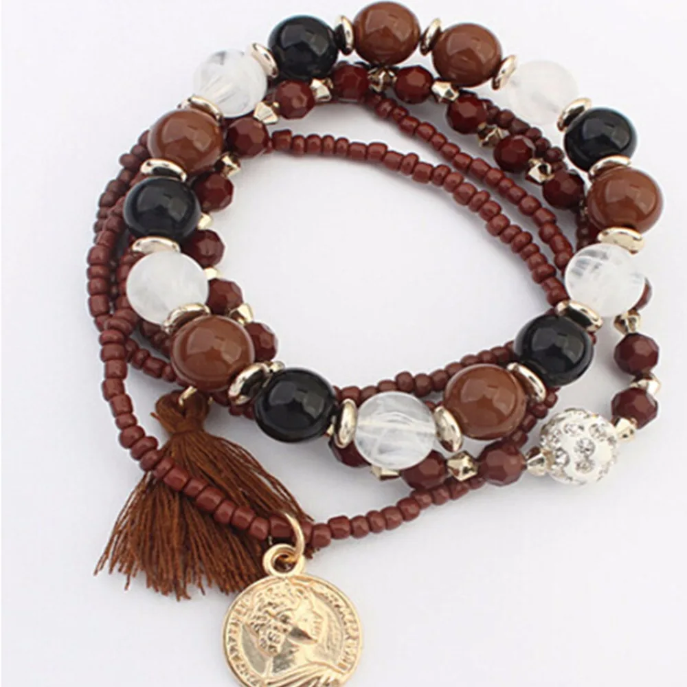 Новые многослойные Для женщин модные очаровательные бусины браслета кисточкой