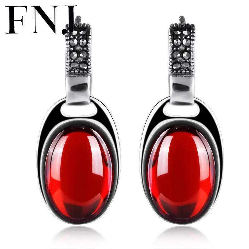 FNJ 925 серебряные серьги для женщин гранат S925 висячие из серебра пробы марказит