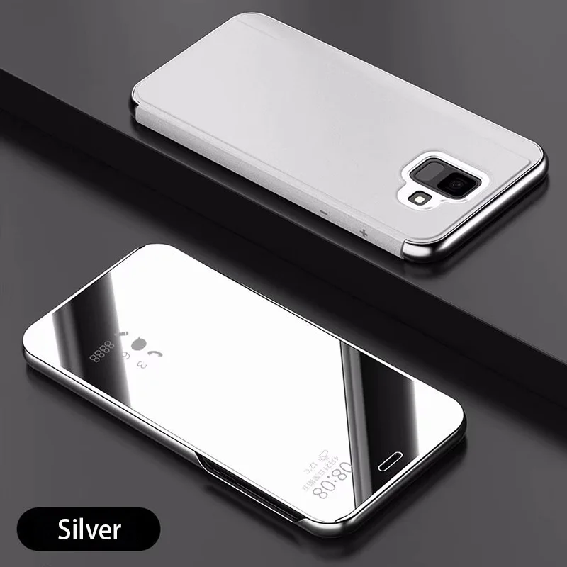 Умный зеркальный флип-чехол для samsung A7 A6 A8 плюс J2 J4 J6 плюс J8 кожаный чехол для A3 A5 A7 J3 J5 J7 чехол s - Цвет: Silver