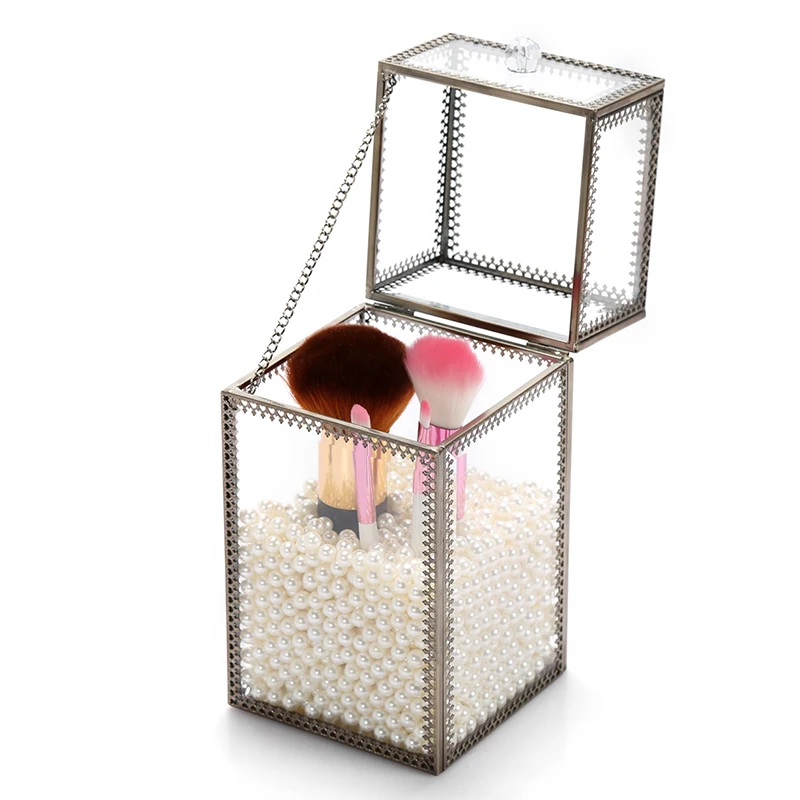 AF Retro Makeup Cotton Stroage Case Multifunctional Bronze Lace Dustproof Transparent Glass Cosmetic Box C218-5 | Дом и сад