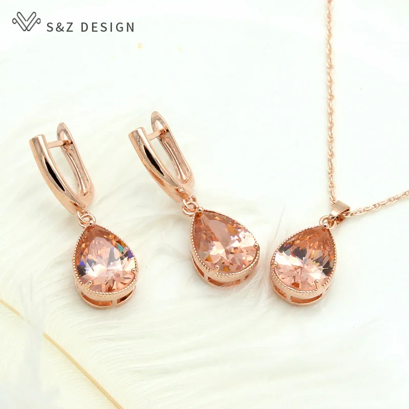 Женский комплект украшений S & Z серьги подвески из розового золота 585 пробы с