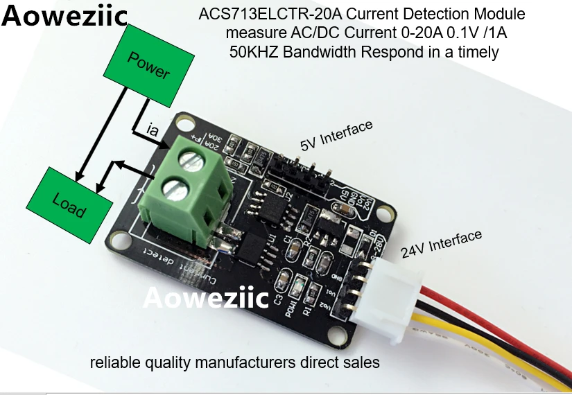 Aoweziic 0-20 А ACS713ELCTR-20A ACS713 20A модуль датчик тока 0 1 В/1 источник питания 5 В или 24 |