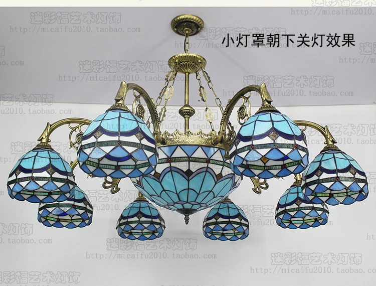 European Style Mediterranean Blue Tiffany Pendant Light Stained Glass Lobby Bar Villa Living Room Lamp Kitchen Chandelier | Лампы и
