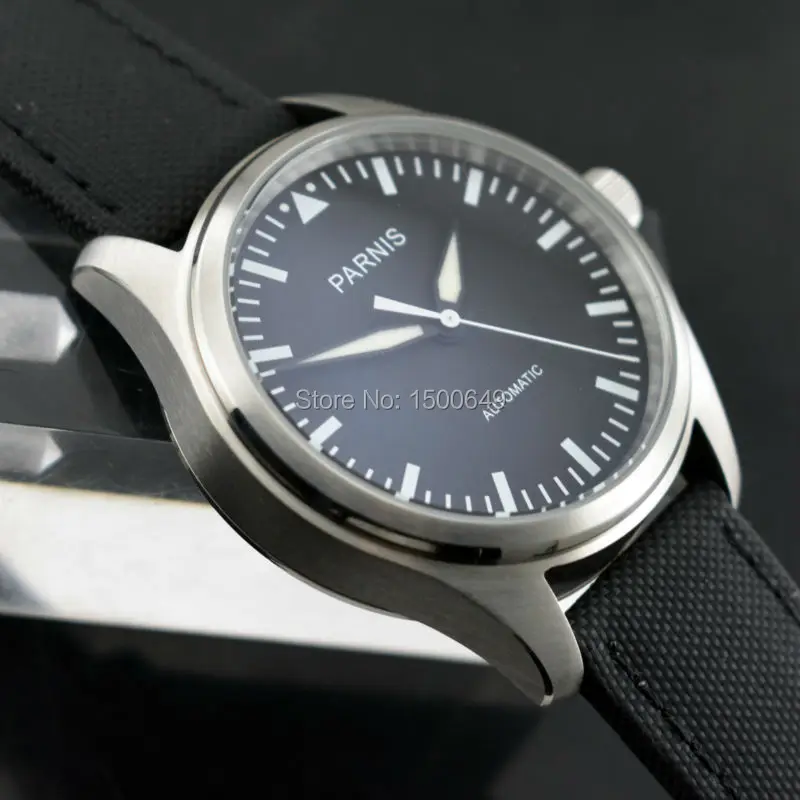 Мужские часы Parnis светящиеся из нержавеющей стали с черным циферблатом 42 мм|watch