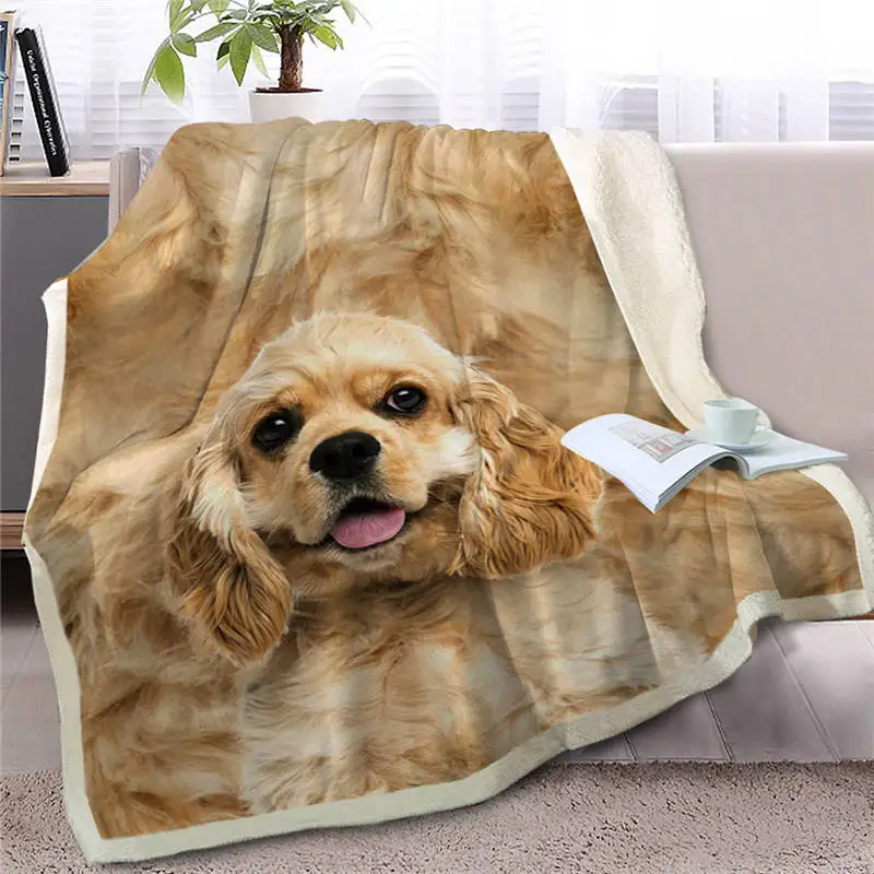 Dog1 BlessLiving English Cocker Spaniel Sherpa Bed Blanket 3D Animal Dog Throw Blanket Soft Plush Bedspreads Bedding 150x200 Dropship - Цвет: Dog1
