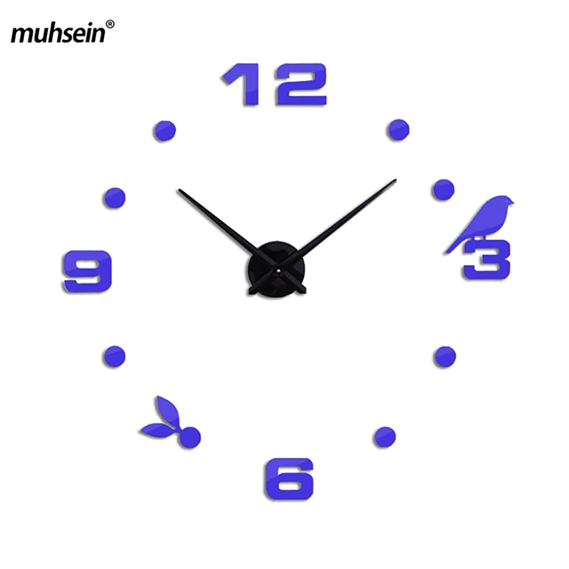 blue Muhsein Factory новые современные DIY кварцевые настенные часы с черной кошкой и птицей домашний декор Orologio Muro креативные настенные часы для гостиной - Цвет: blue