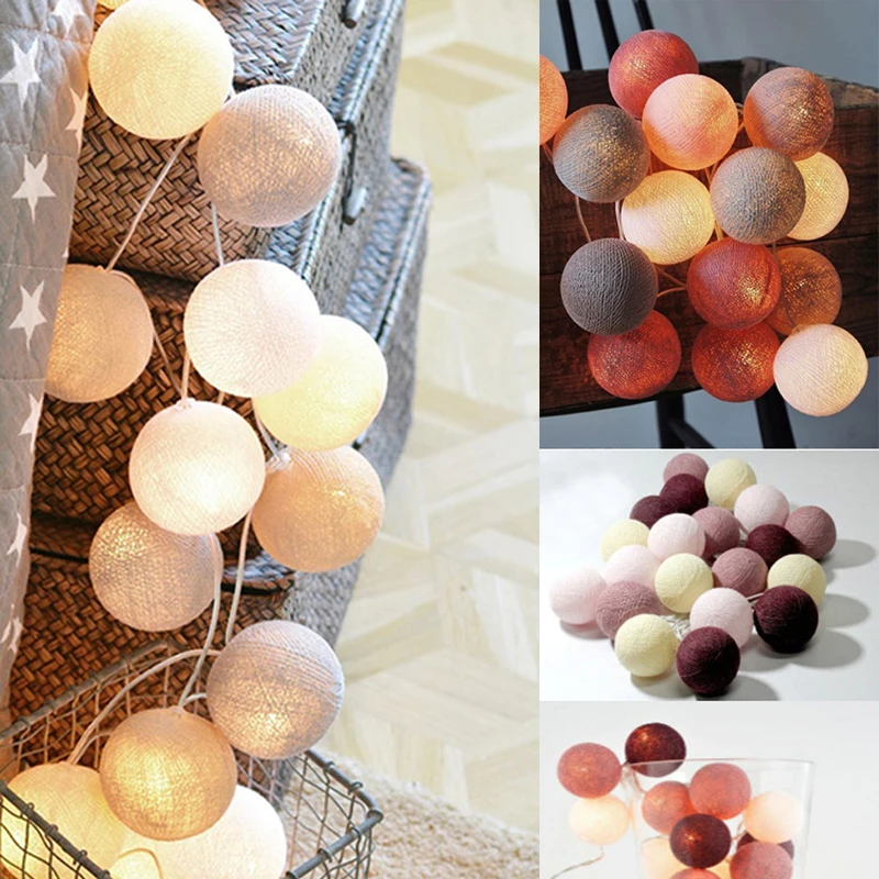 Thai Style Led Cotton ball string light AC &amp Battery Fairy Lights Outdoor Decoration Holiday Garland Christmas | Освещение