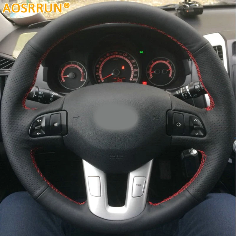 

Car-styling Leather Hand-stitched Car Steering Wheel Covers For Kia Sportage 3 SL 2011-2014 Kia Ceed 2010 Car accessories