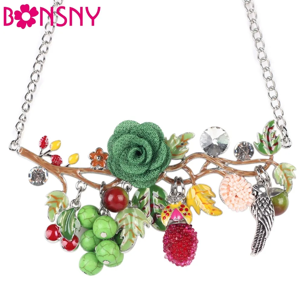Ожерелье-чокер Bonsny из эмалированного сплава с подвеской в виде цветов птиц 2016