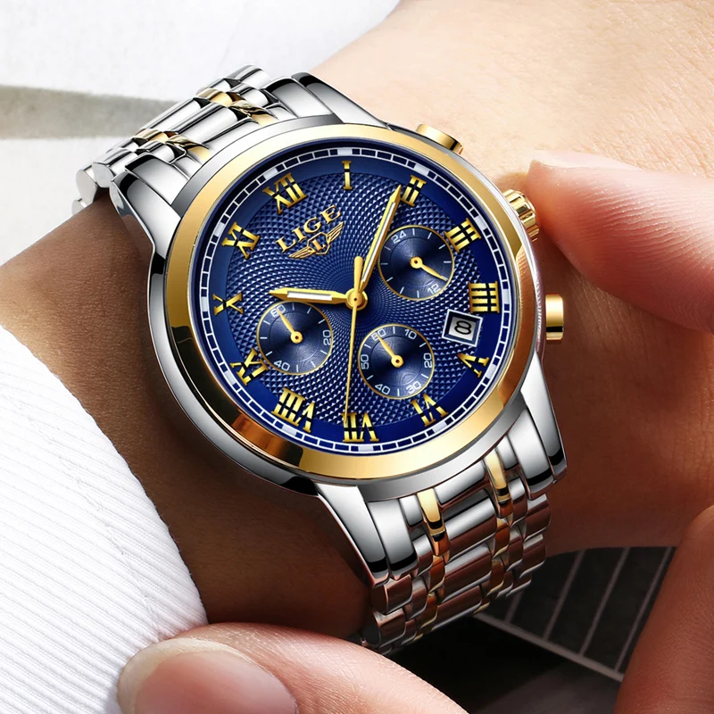 

LIGE Watch Men Fashion Sport Quartz Clock Mens Watches Top Brand Luxury Full Steel Waterproof Gold Wrist Watch Relogio Masculino