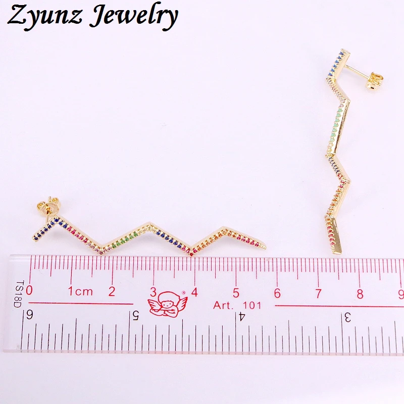 

4 Pairs, NEW Multi Zirconia Micro Pave CZ Crystal Long Bar Studs Earrings