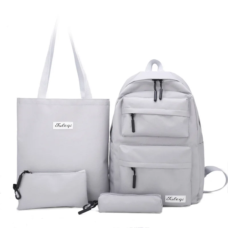 Рюкзак женский серый для девочек подростков 4 шт. в комплекте школьная сумка