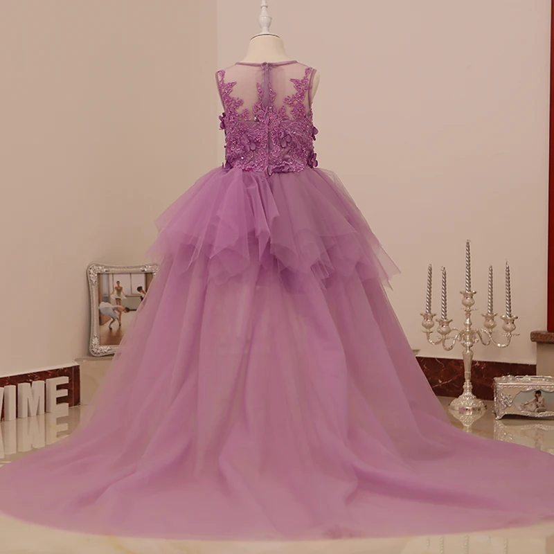 Милое Лавандовое платье для девочек с высоким и низким цветочным рисунком