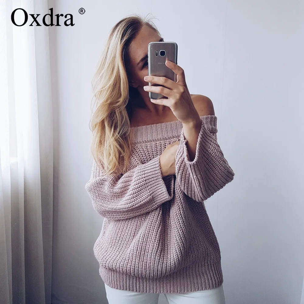 Oxdra Sweaters Women's Autumn Winter Hot New Ladies Sexy Slash Neck Trendy Women Knitted Warm Loose Jumpers Pullovers | Женская