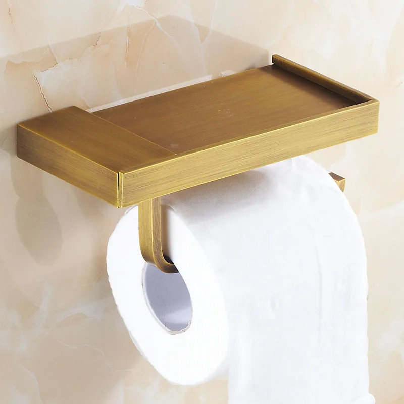 Античный латунный держатель для туалетной бумаги с полкой телефона квадратная