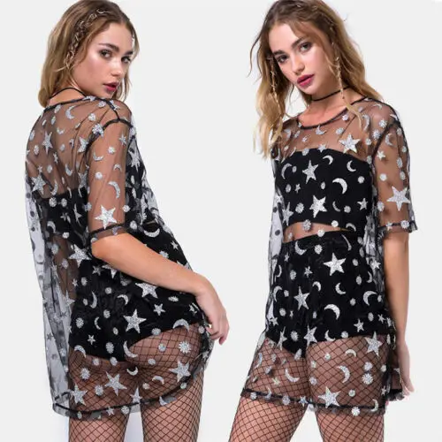 Женское сексуальное прозрачное платье с коротким рукавом сетчатая накидка