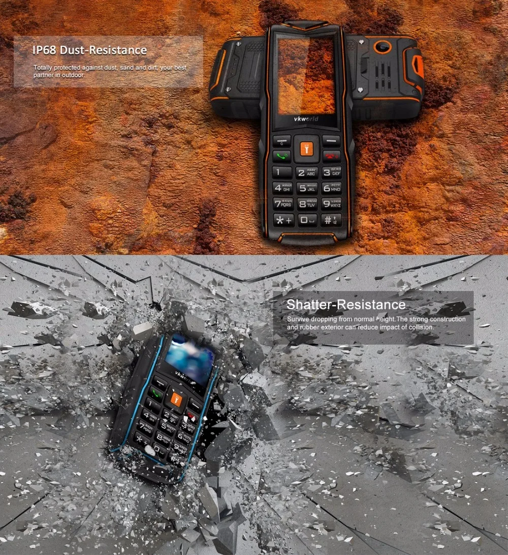 VKWorld New Stone V3 Waterproof Mobile Phone IP68 2.4 inch GSM FM Russian Keyboard 3 SIM Cards Slot 3000mAh Cellphone LED Light | Мобильные
