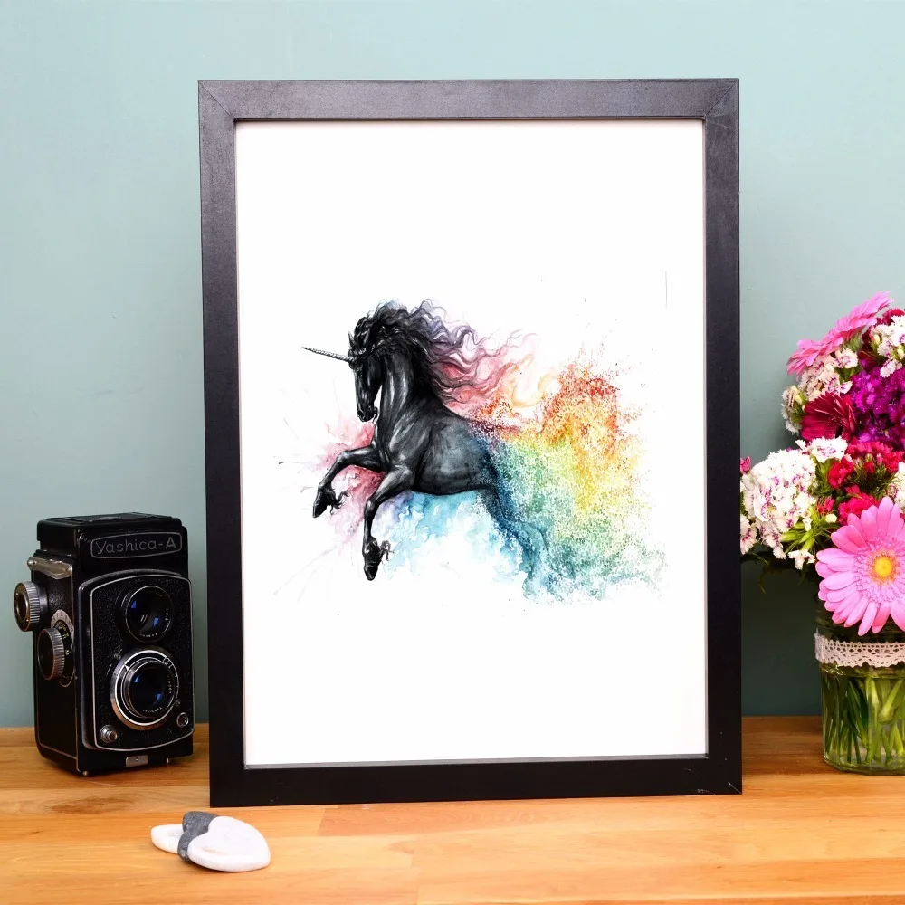 Единорог акварель брызговик роспись холст печать Современная живопись плакаты