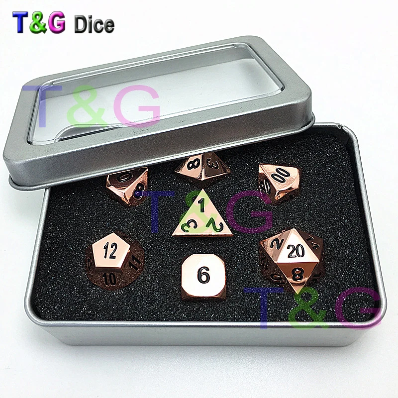 7 шт./компл. набор металлических игральных костей d4 d6 d8 d10 d % d12 d20 RPG с коробкой jogo
