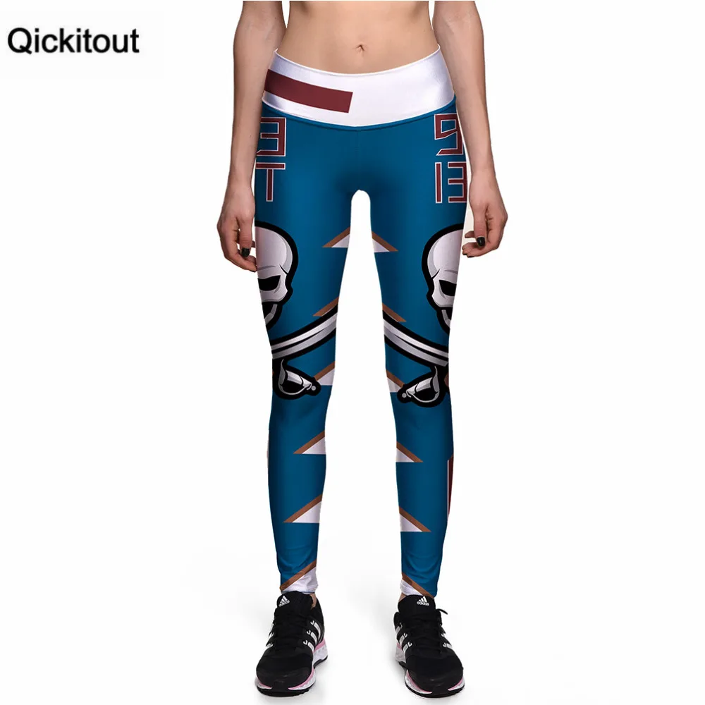 Легинсы Qickitout 2016 модные легинсы с высокой талией и 3D-принтом в виде черепа