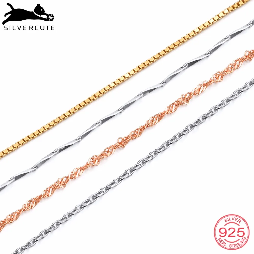 SILVERCUTE 2018 Simple Real 925 Sterling Silver Chain Necklaces For Women Gold/Rose Gold DIY Fine Jewelry Chains Colar SCN6200 | Украшения