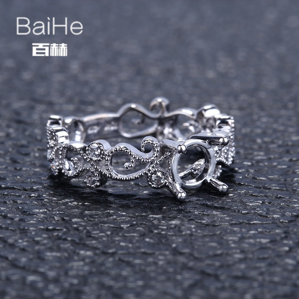 BAIHE однотонное 14K белое золото (AU585) сертифицированное круглое обручальное
