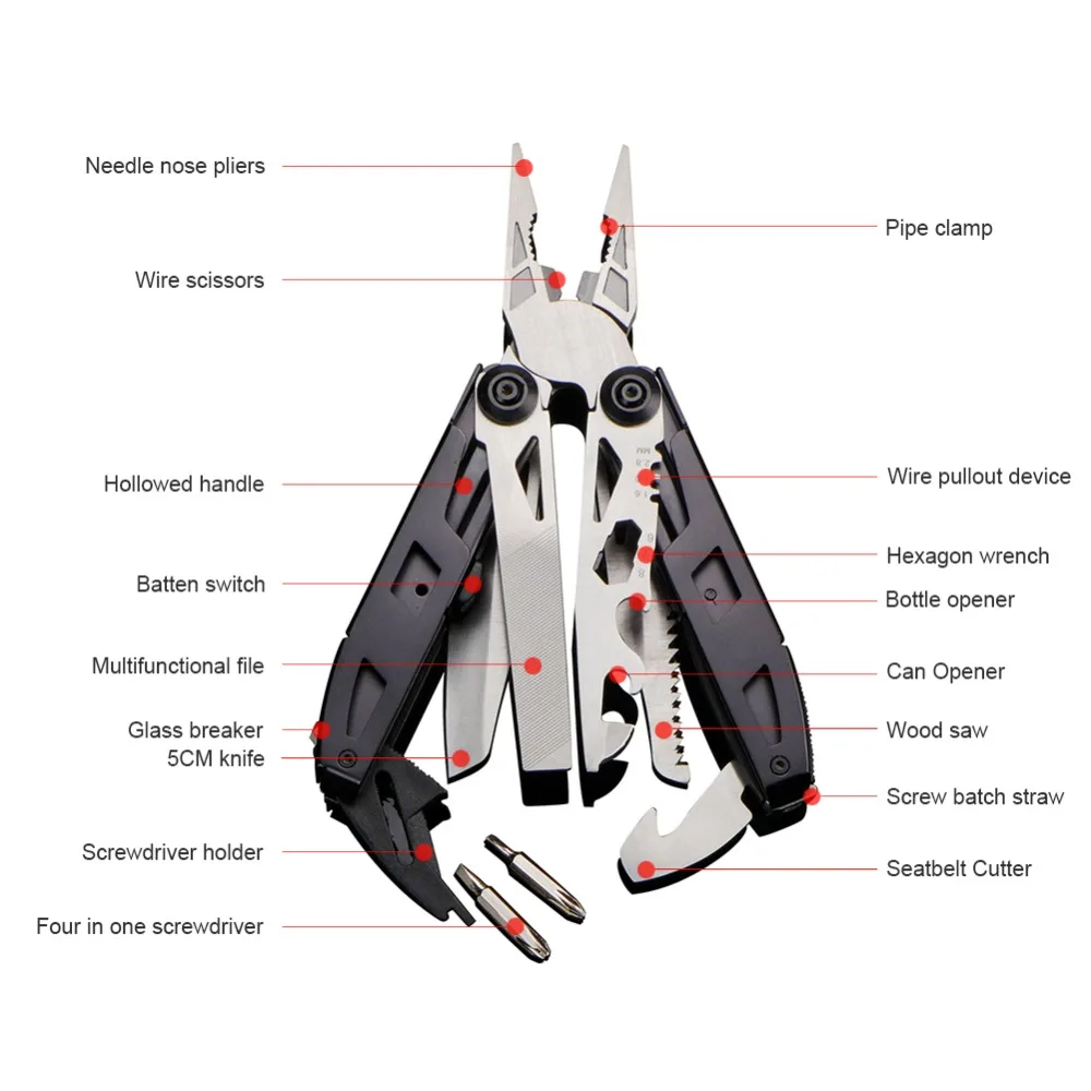 18 в 1 niewe Multitools Vouwen Tang Schaar Camping Vissen Multi Gereedschap Schroevendraaier Bits многофункциональные