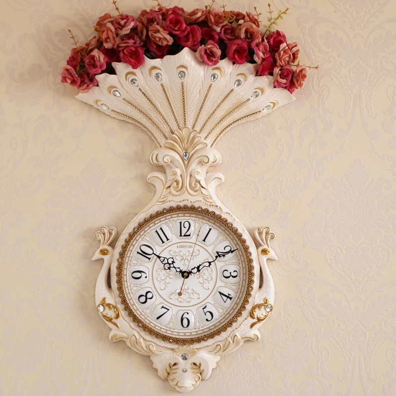 Deluxe Atmospheric European-style Living Room Creative Clock Fashion Household Silent Quartz Artificial Flower Wall clock | Дом и сад