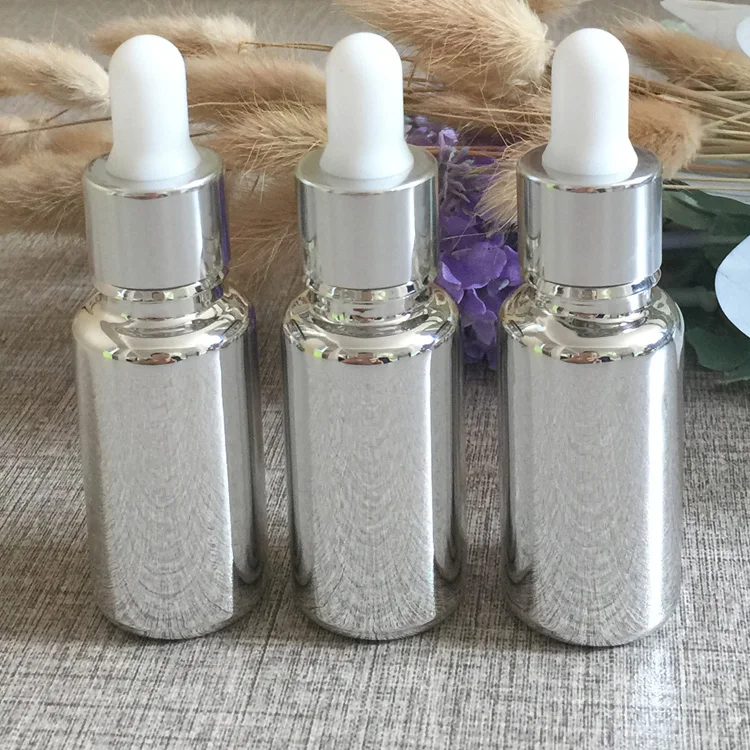 

15ml empty glass dropper bottles w silver plated small perfume sample bottles refillable cosmetics bottles packaging