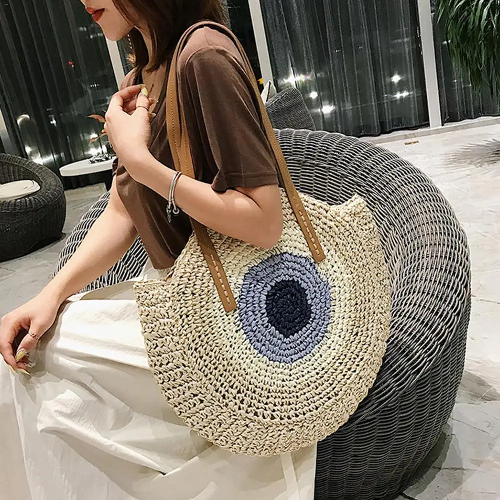 Сумка на плечо женская Соломенная круглая сумочка ручной работы повседневный