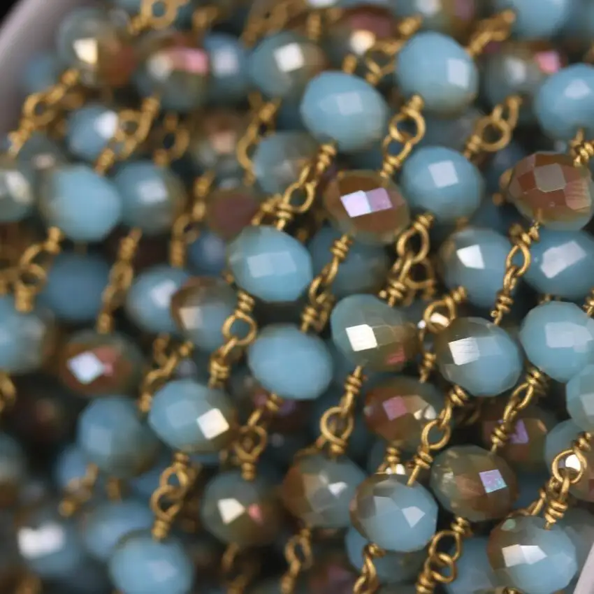 5 метров 6x8 мм Половина шампанского синего стекла граненый Rondelle бисер четки