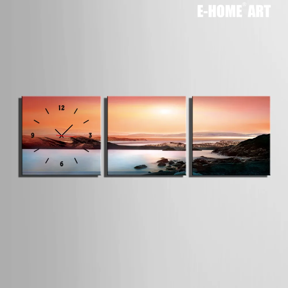 Бесплатная доставка E HOME часы в виде солнца на холсте 3 шт настенные часы|canvas
