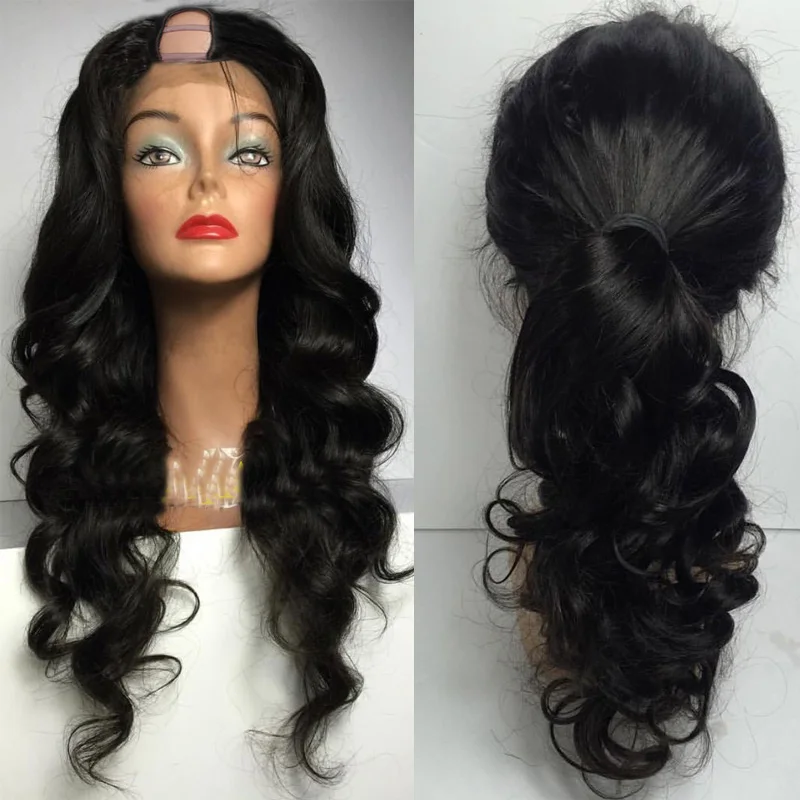 LUFFYHAIR 180% Плотность u-часть парики бразильские волосы remy объемная волна u-часть человеческие волосы парики для женщин бесклеевые средние u-образные парики