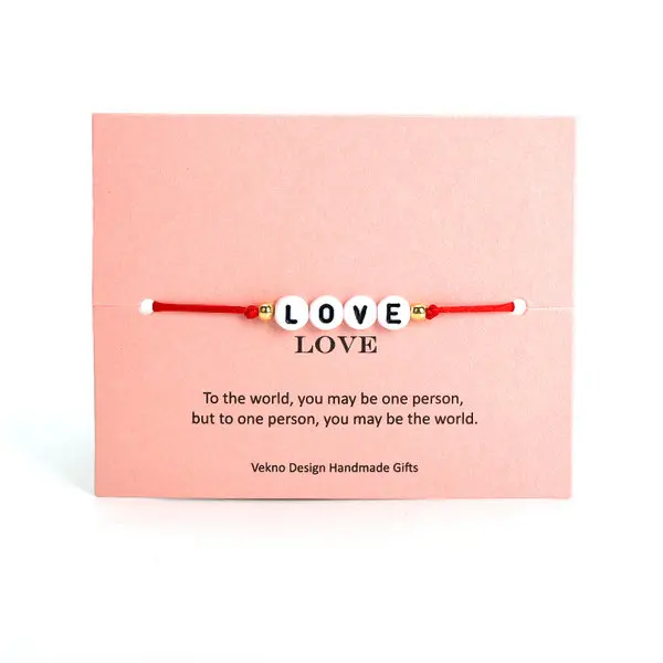 Red Love VEKNO Custom Couple Letter Bead His and Her Bracelet Men Women Red& Black Rope Adjustable String Name Bracelets DIY Jewelry - Окраска металла: Red Love