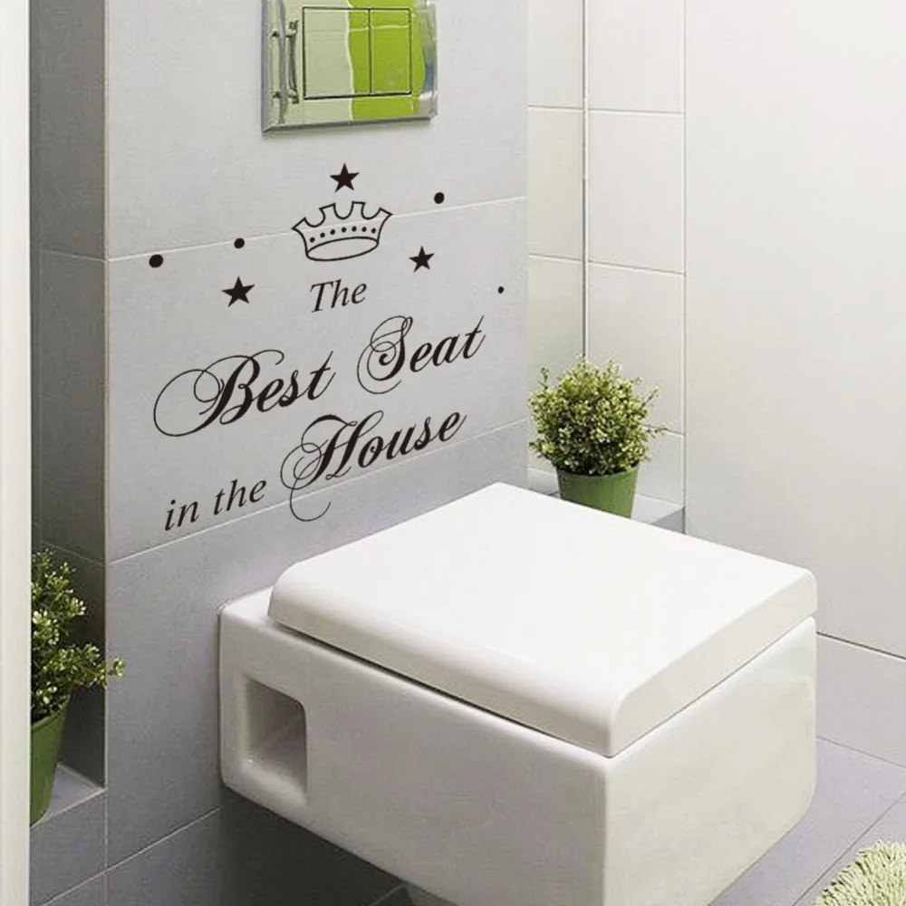 

"The Best Seat" Quote With Crown Bathroom Toilet Wall Stickers Waterproof Wall Decor Free Shipping