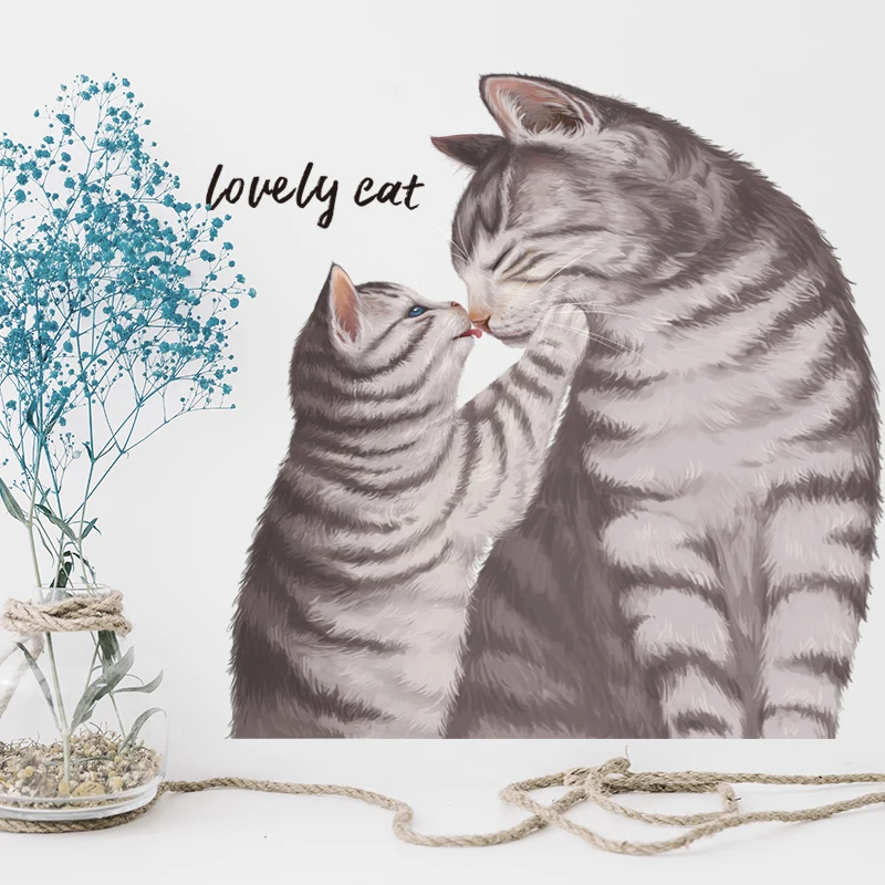 Kawaii акварельные милые наклейки на стену с изображением кота для детской спальни