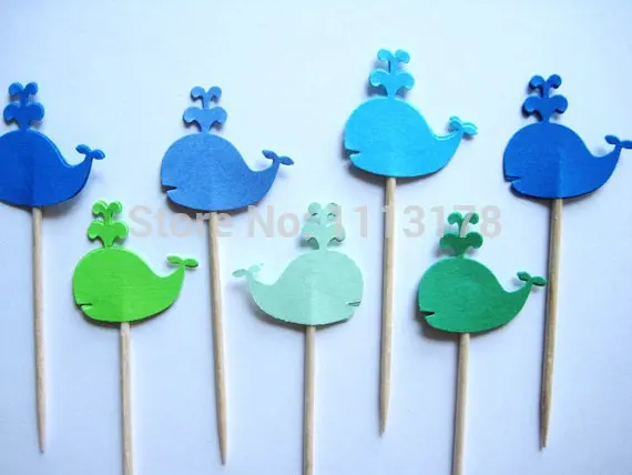 Недорогие голубые и зеленые килочки топперы для кексов зубочистки медиаторы еды