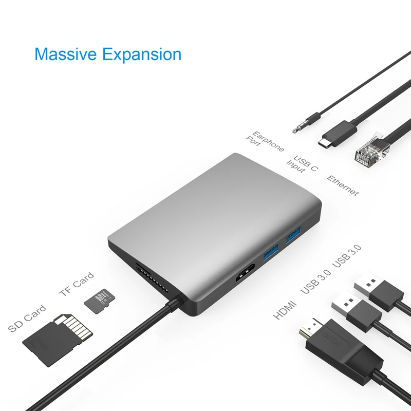 OLOEY 9 в 1 USB3.1 концентратор Многофункциональный C с Type 4 K видео HDMI гигабитный Ethernet