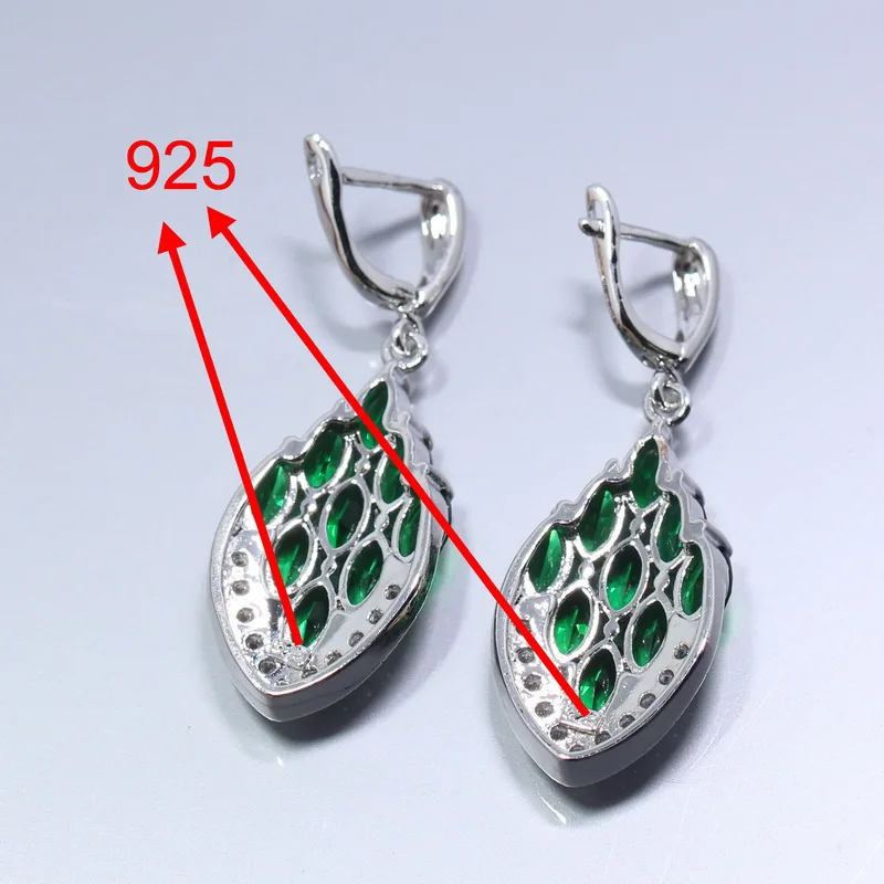 Женский комплект ювелирных изделий из 4 предметов Серебряный зеленый циркон