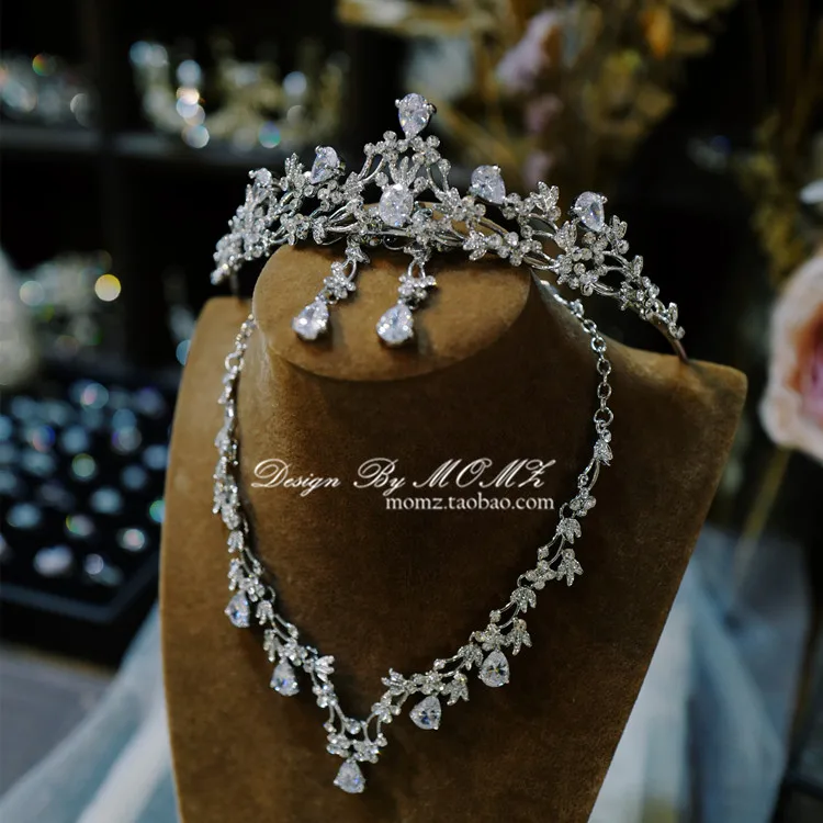 Свадебный головной убор zircao joia da coroa colar brincos tres pedaco terno do casamento acessorios vestido