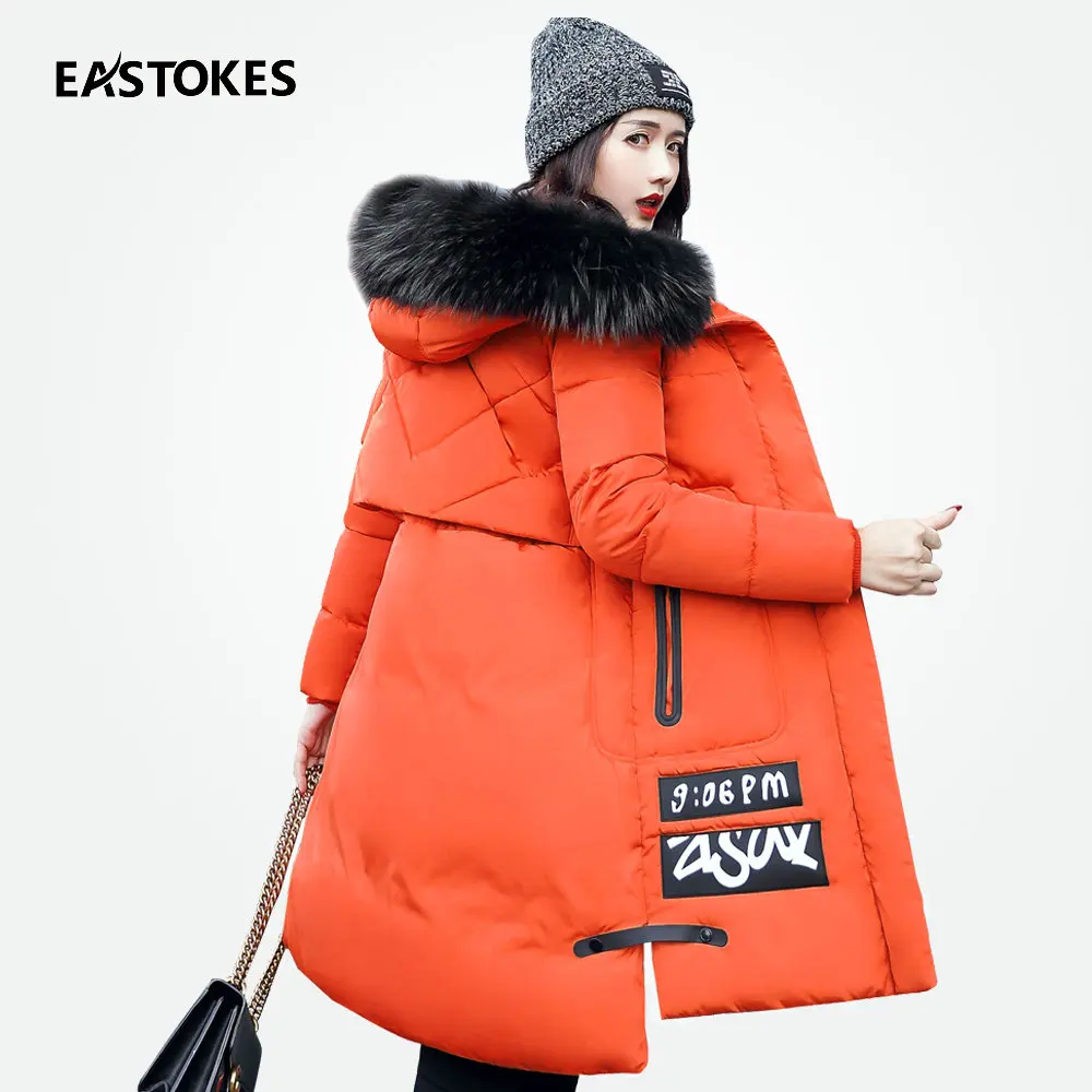 Для женщин зимнее пальто Slim Fit дамы куртка с капюшоном меховой воротник хлопковая