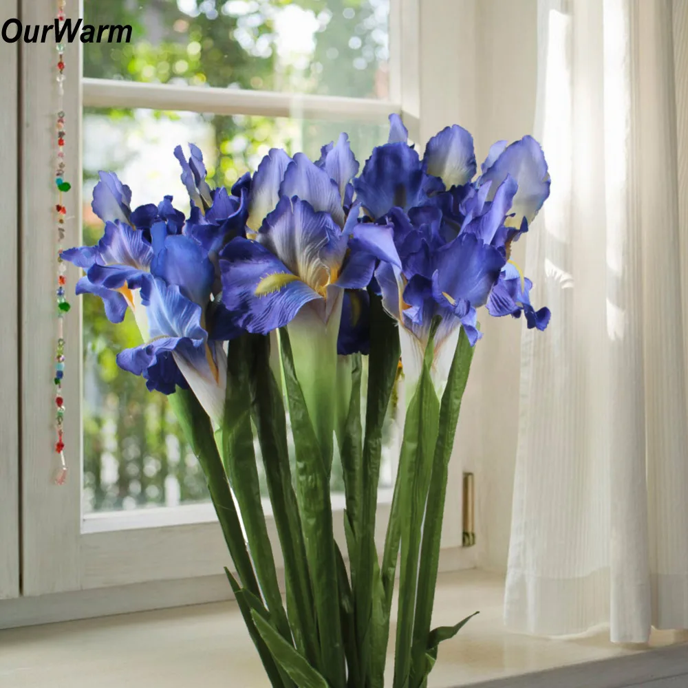 

Ourwarm 3Pcs Iris Artificial Fake Silk Flowers Plant Branch Bouquet Real Touch Dinner For Home Table Wedding Party Decoration